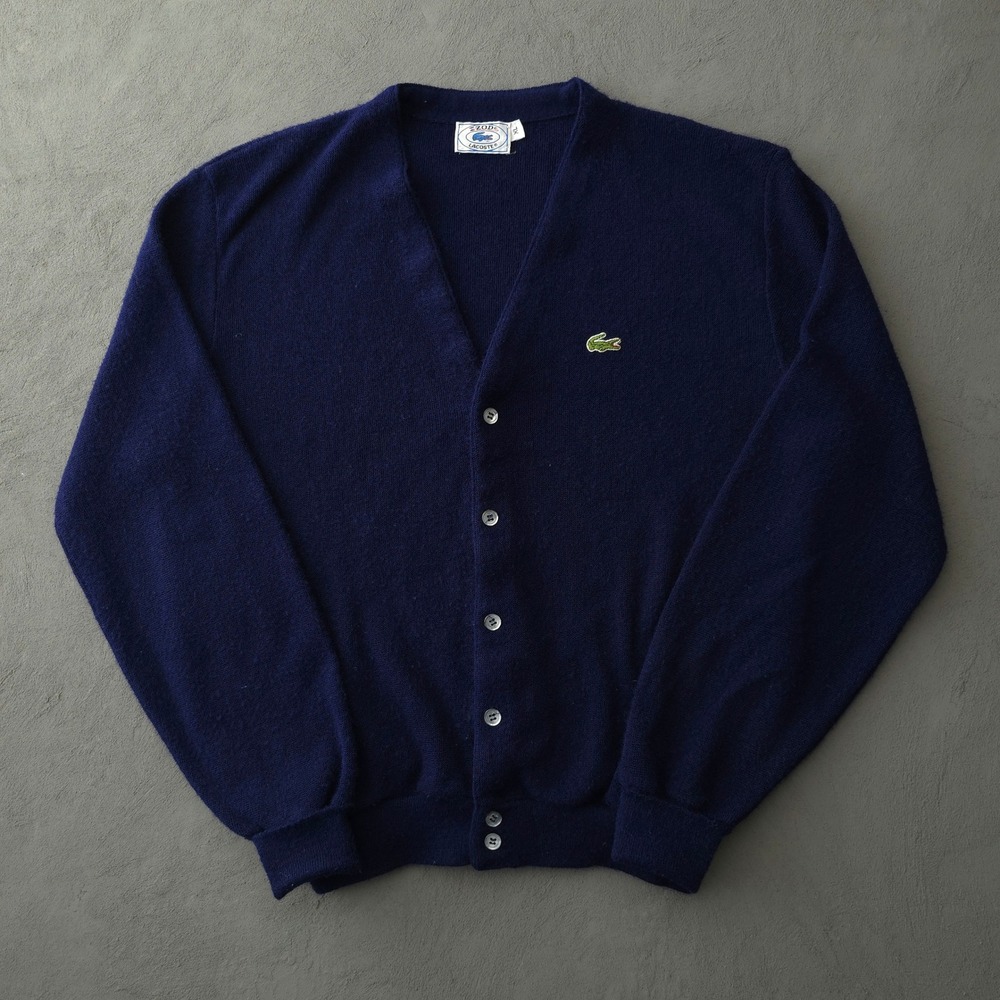 Vintage 80s Izod Lacoste Cardigan Sweater XL Navy Blue Acrylic USA Made